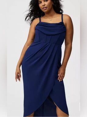 Xscape Navy Blue Strappy Midi Dress